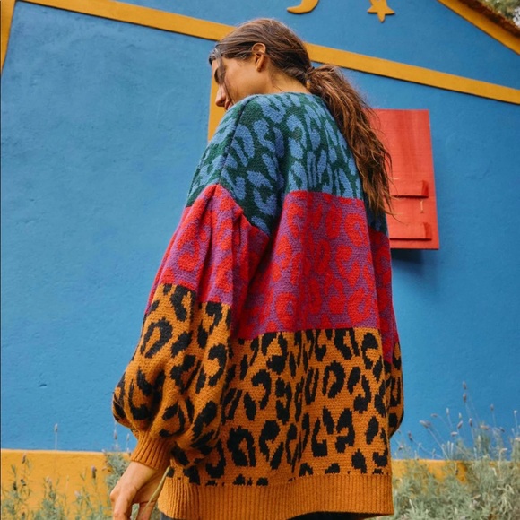 FARM Rio Sweaters - FARM Rio Sweater mixed ikats leopard cardigan